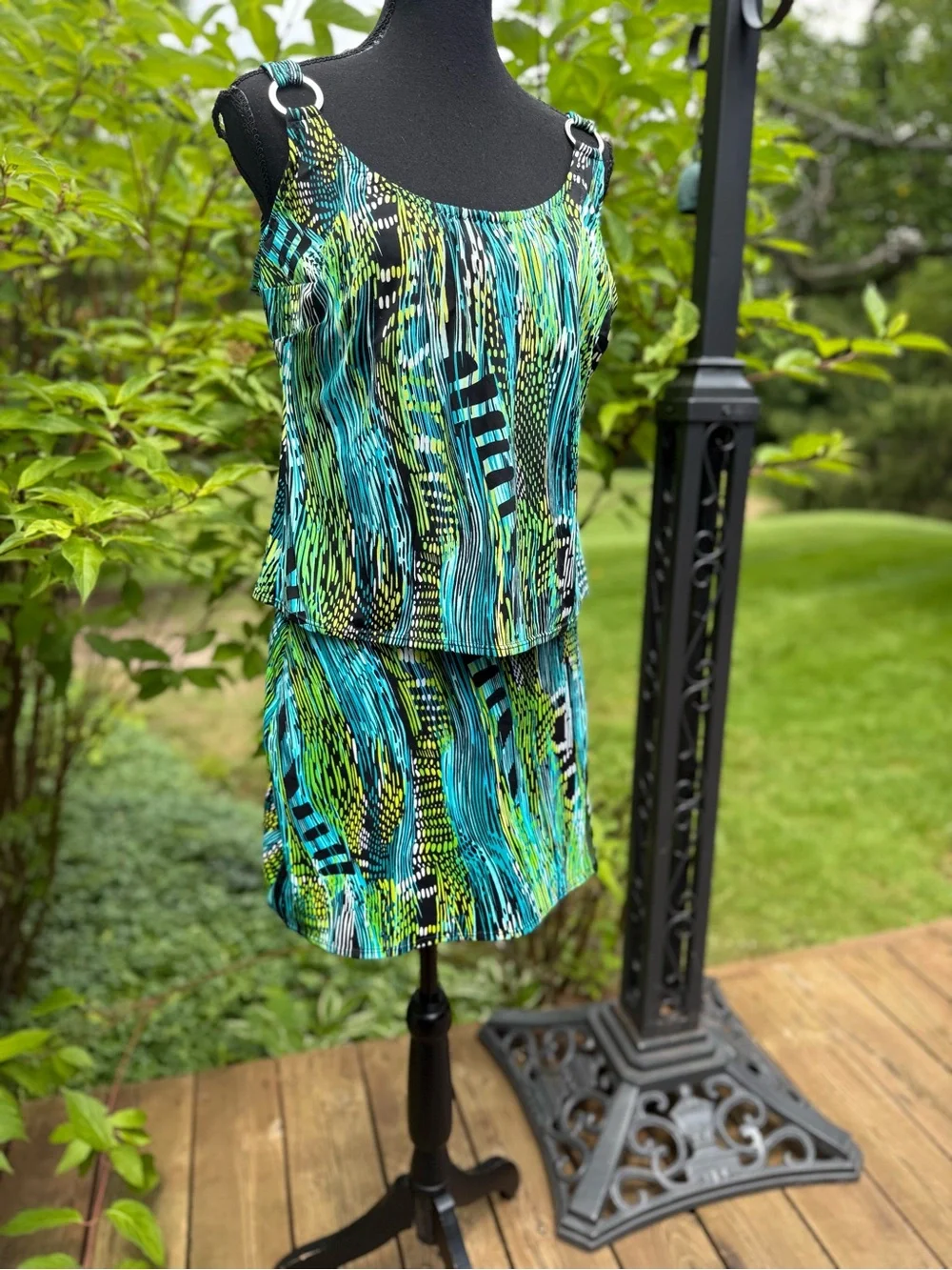 Vintage Tankini Bikini Set 2 Piece Swim Suit Size 10 Made in USA Green  Floral.